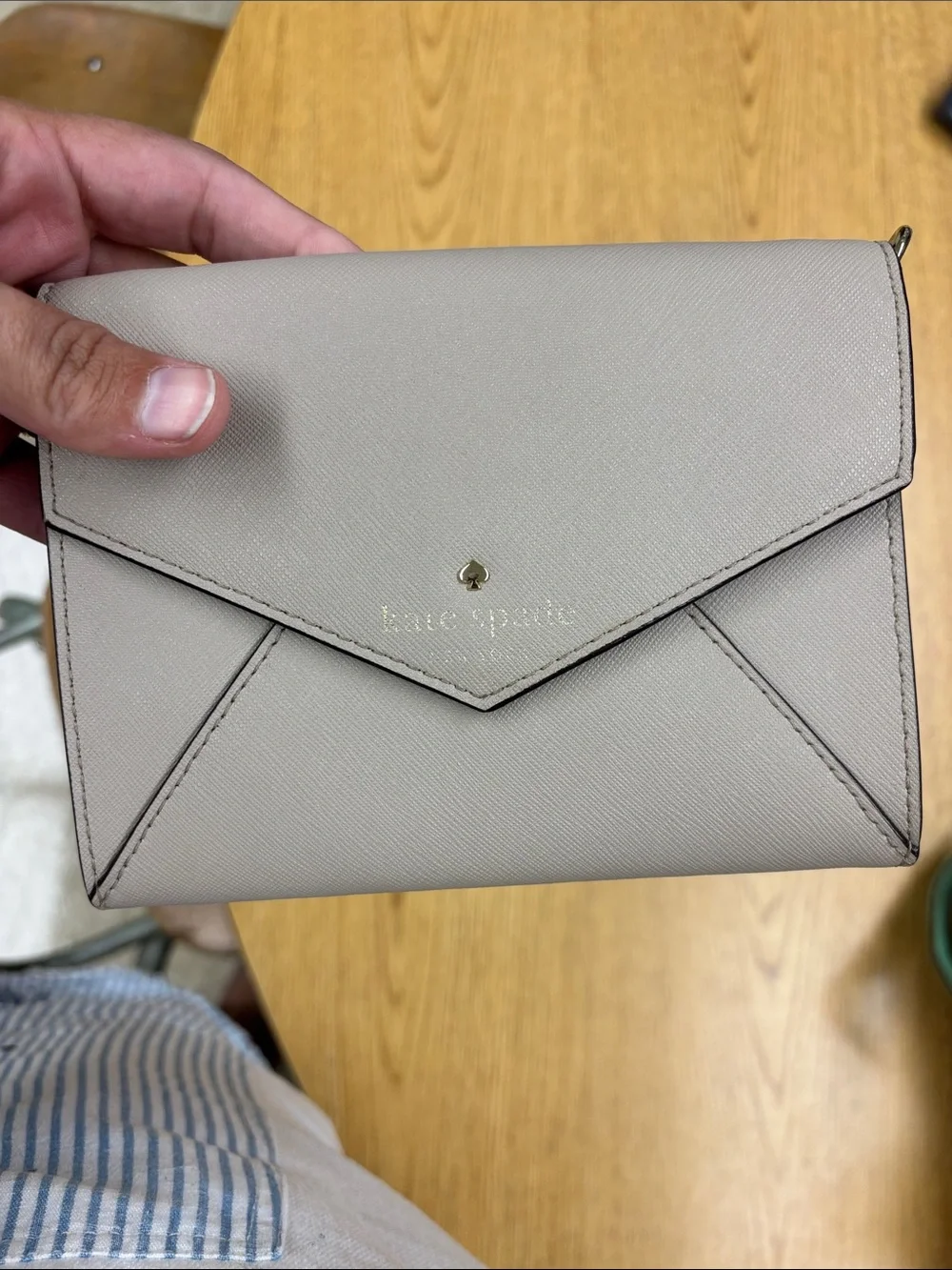 kate spade taupe envelope crossbody with gold chain